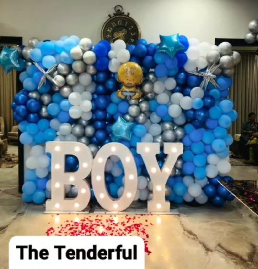 Welcome baby decoration by The Tenderful - pink balloon gate with net drapes in Delhi